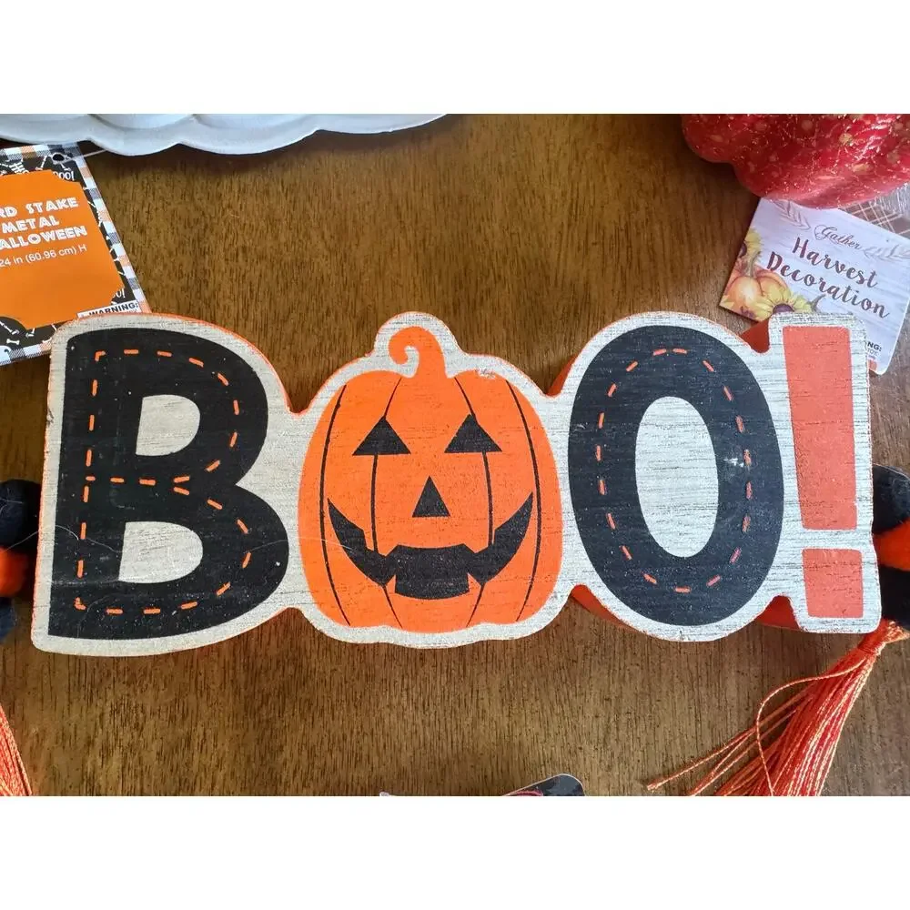 NWT Halloween Decor Lot Ghost Pumpkin Bone Appetit Towel Yard Sign Fall Decor